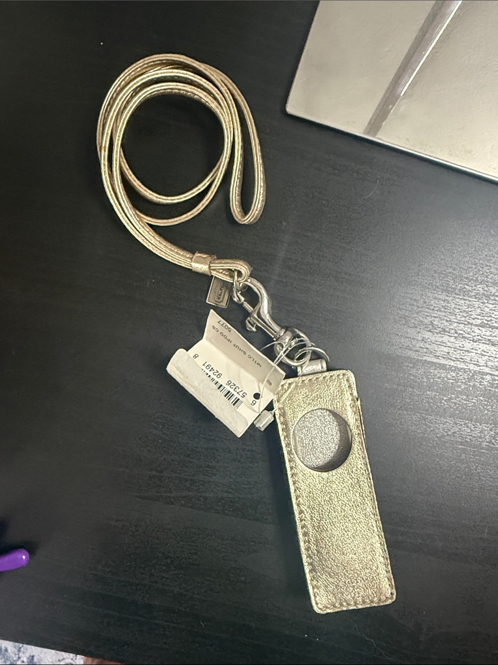 Coach Vintage Metallic Gold Leather iPod Shuffle Holder with Lanyard